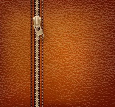 Brown leather texture background with zipper. vector illustration Stock Illustration