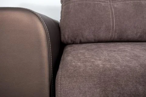 Brown leather texture close-up, couch Stock Photos