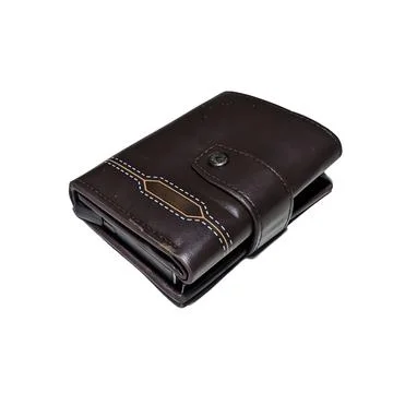 Brown Leather Wallet with Snap Button Closure 스톡 사진