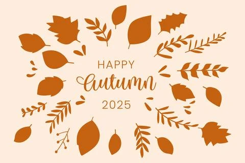 Brown Leaves Fall Line Drawing Autumn Greetings.Vector illustration Illustrazione stock