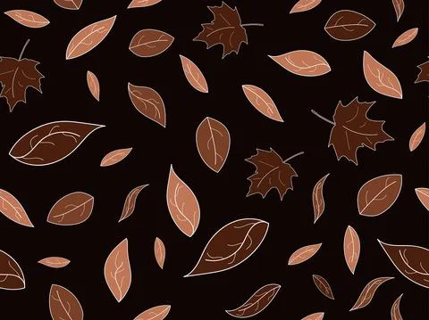 Brown leaves with stroke seamless pattern. Autumn leaf fall, maple leaf fall. Stock Illustration