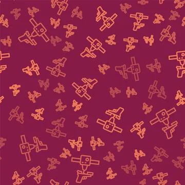 Brown line 3D printer gun icon isolated seamless pattern on red background. 3 Stock Illustration