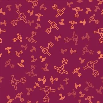 Brown line 3D printer house icon isolated seamless pattern on red background. 3d Illustrazione stock