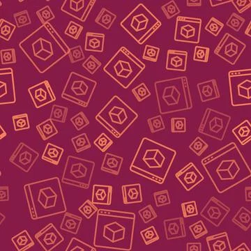 Brown line 3D printer icon isolated seamless pattern on red background. 3d Stock Illustration