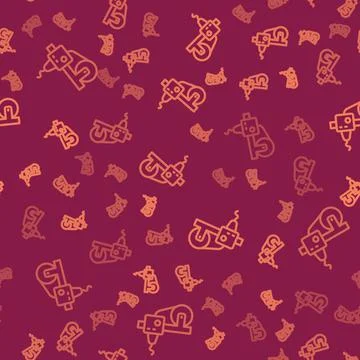 Brown line 3D printer icon isolated seamless pattern on red background. 3d Illustrazione stock