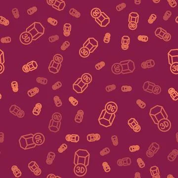 Brown line 3D printer icon isolated seamless pattern on red background. 3d Stock Illustration