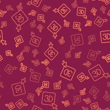 Brown line 3D printer icon isolated seamless pattern on red background. 3d Stock Illustration