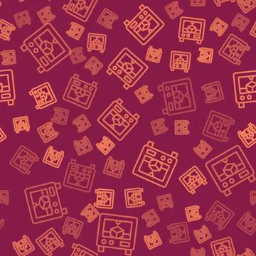 Brown line 3D printer icon isolated seamless pattern on red background. 3d pr Stock Illustration