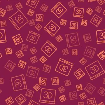 Brown line 3D printer icon isolated seamless pattern on red background. 3d pr Stock Illustration