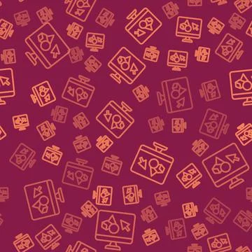 Brown line 3D printer software icon isolated seamless pattern on red background Illustrazione stock