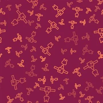 Brown line 3D printer tooth icon isolated seamless pattern on red background. Stock Illustration