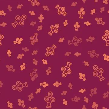 Brown line 3D scanner icon isolated seamless pattern on red background. Vector 스톡 일러스트