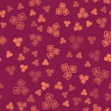 Brown line ABC blocks icon isolated seamless pattern on red background. Alphabet Stock Illustration