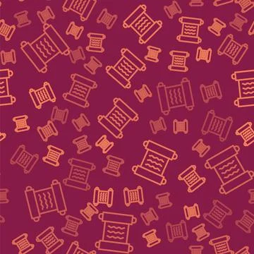Brown line Ancient papyrus scroll icon isolated seamless pattern on red Illustrazione stock