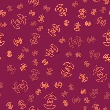 Brown line Apple core icon isolated seamless pattern on red background. Bitten 库存插图