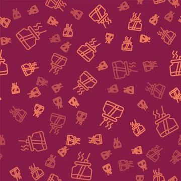 Brown line Aroma diffuser icon isolated seamless pattern on red background Stock Illustration