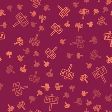 Brown line Ask for help text icon isolated seamless pattern on red background Stock Illustration
