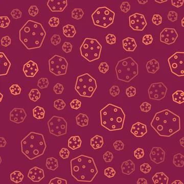 Brown line Asteroid icon isolated seamless pattern on red background. Vector Stock Illustration