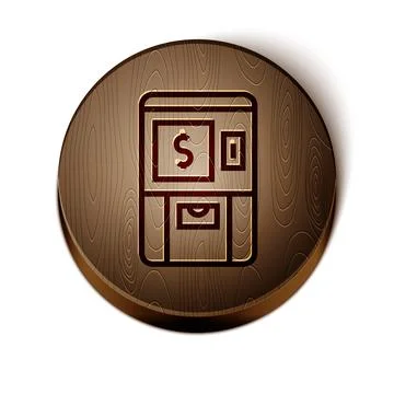 Brown line ATM - Automated teller machine and money icon isolated on white ba Stock Illustration