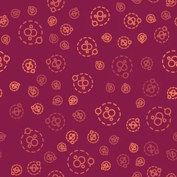Brown line Atom icon isolated seamless pattern on red background. Symbol of Stock Illustration