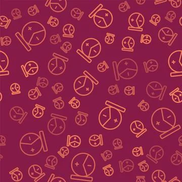 Brown line Atom icon isolated seamless pattern on red background. Symbol of 스톡 일러스트