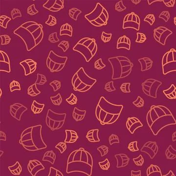 Brown line Baseball cap icon isolated seamless pattern on red background. Sport イラスト素材