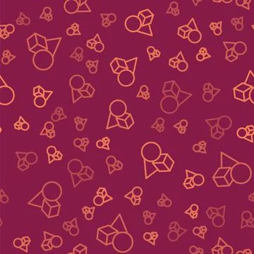 Brown line Basic geometric shapes icon isolated seamless pattern on red Stock Illustration
