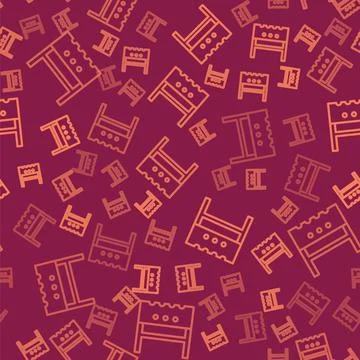 Brown line BBQ brazier icon isolated seamless pattern on red background. Vector Stock Illustration