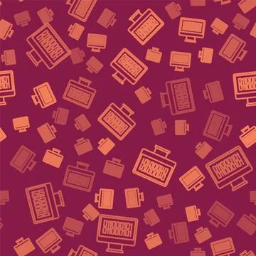 Brown line Binary code icon isolated seamless pattern on red background.  V.. Stock Illustration