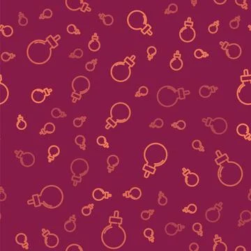 Brown line Bomb ready to explode icon isolated seamless pattern on red Illustrazione stock