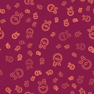 Brown line Bottle with love potion icon isolated seamless pattern on red ba.. Stock Illustration