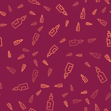 Brown line Bottle of olive oil icon isolated seamless pattern on red background Stock Illustration