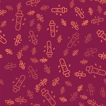 Brown line Bottle with potion icon isolated seamless pattern on red background Stock Illustration