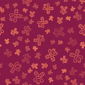 Brown line Bottle with potion icon isolated seamless pattern on red background Stock Illustration