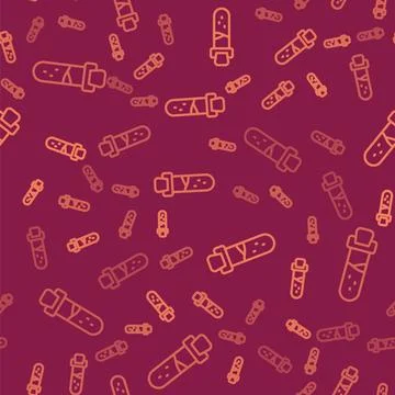 Brown line Bottle with potion icon isolated seamless pattern on red background Stock Illustration