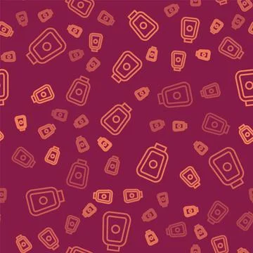 Brown line Boxing training paws icon isolated seamless pattern on red background Stock Illustration