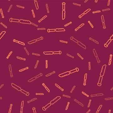 Brown line Bread knife icon isolated seamless pattern on red background. Cutlery 스톡 일러스트