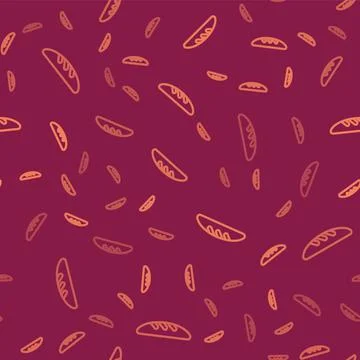 Brown line Bread loaf icon isolated seamless pattern on red background. Vector Illustrazione stock