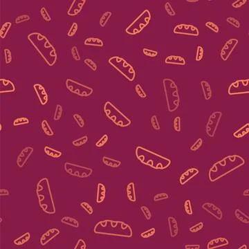 Brown line Bread loaf icon isolated seamless pattern on red background. Vector Illustrazione stock