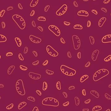 Brown line Bread loaf icon isolated seamless pattern on red background. Vector Illustrazione stock
