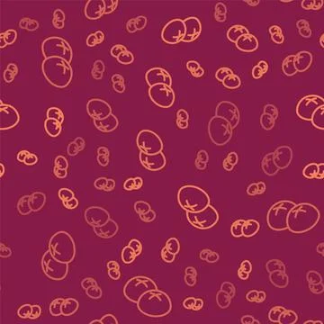 Brown line Bread loaf icon isolated seamless pattern on red background. Vector 스톡 일러스트
