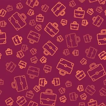 Brown line Briefcase icon isolated seamless pattern on red background. Busine Illustrazione stock