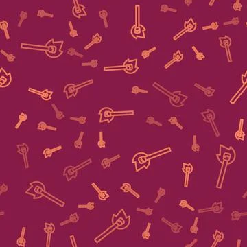 Brown line Burning match with fire icon isolated seamless pattern on red Illustrazione stock
