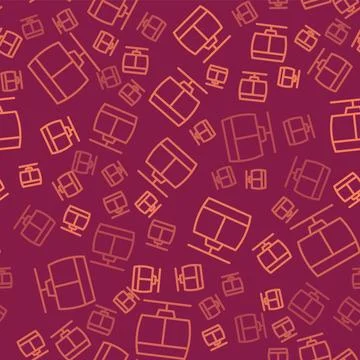 Brown line Cable car icon isolated seamless pattern on red background. Funicular Stock Illustration