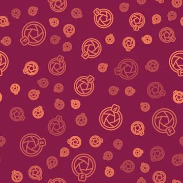 Brown line Camera shutter icon isolated seamless pattern on red background Illustrazione stock