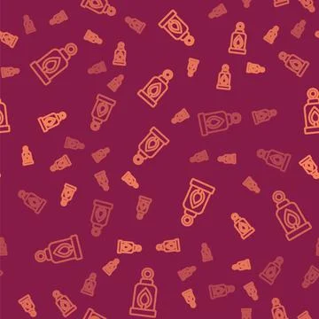 Brown line Camping lantern icon isolated seamless pattern on red background Stock Illustration