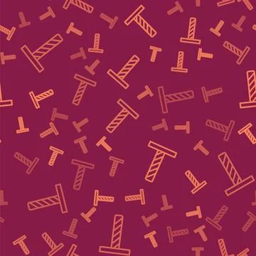 Brown line Cat scratching post with toy icon isolated seamless pattern on r.. Stock Illustration