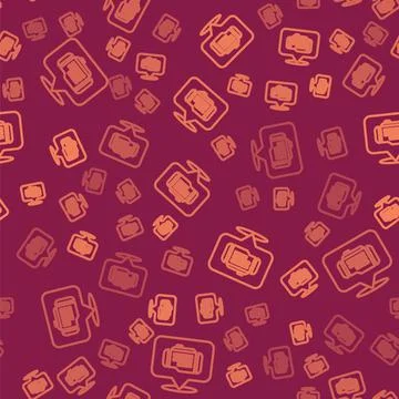 Brown line Check engine icon isolated seamless pattern on red background. Vector 스톡 일러스트