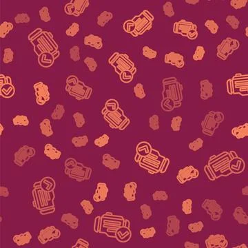 Brown line Check engine icon isolated seamless pattern on red background.  .. 스톡 일러스트