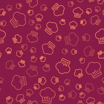 Brown line Chef hat icon isolated seamless pattern on red background. Cooking Stock Illustration